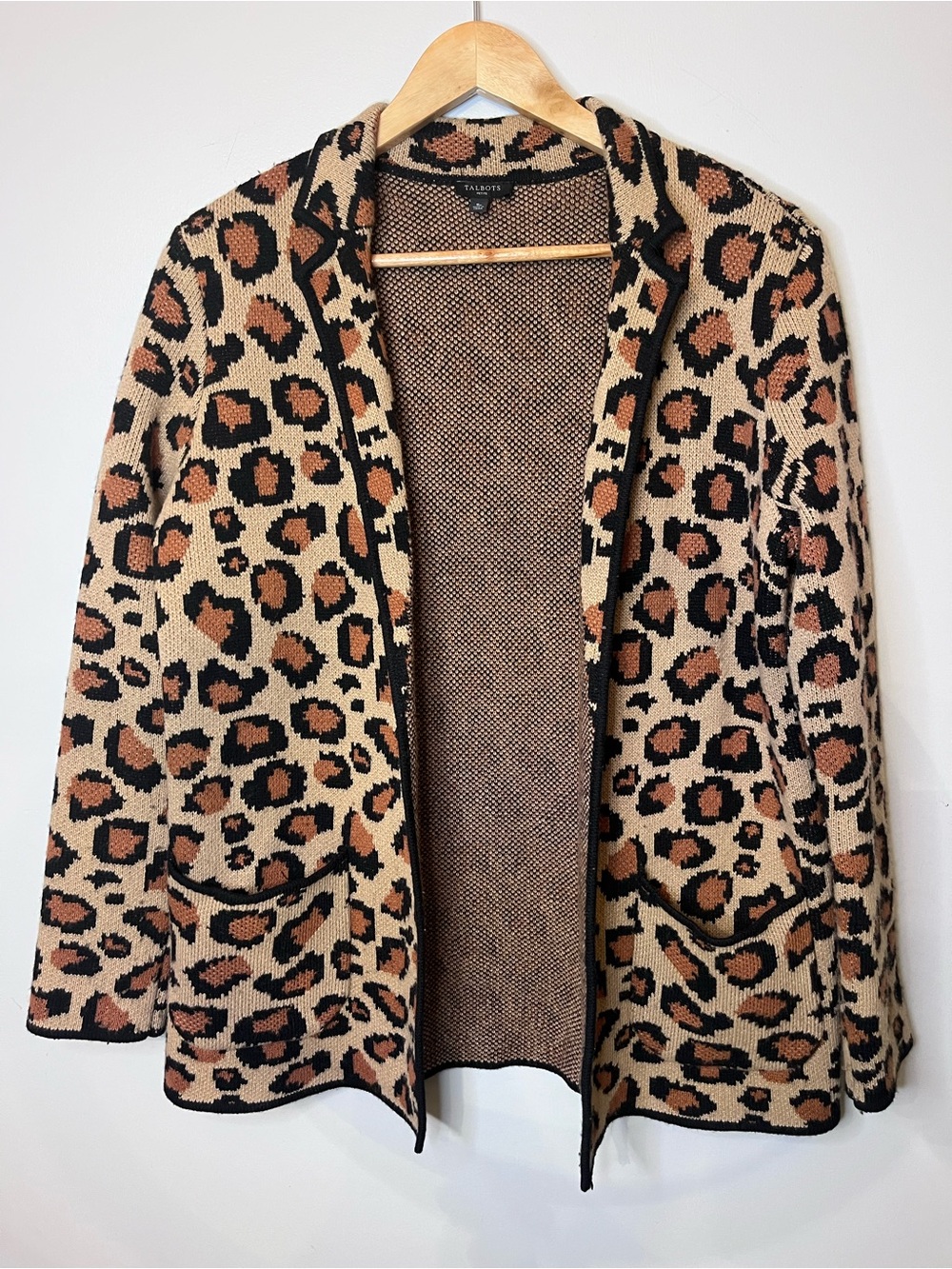 Talbots Leopard-Pattern Open Cardigan in Tan, Black & Brown